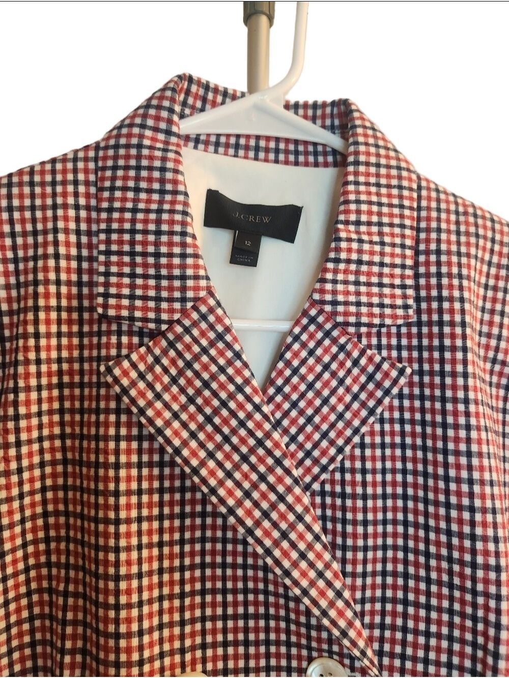 J.Crew Double-Breasted Plaid Check Blazer Jacket – Size 12 Red navy White G1124 - Picture 4 of 13